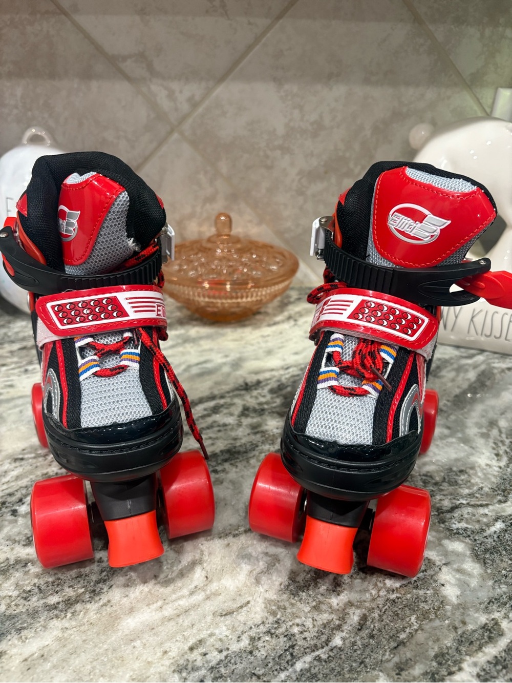Kids Red Adjustable Roller Skates with Secure Straps